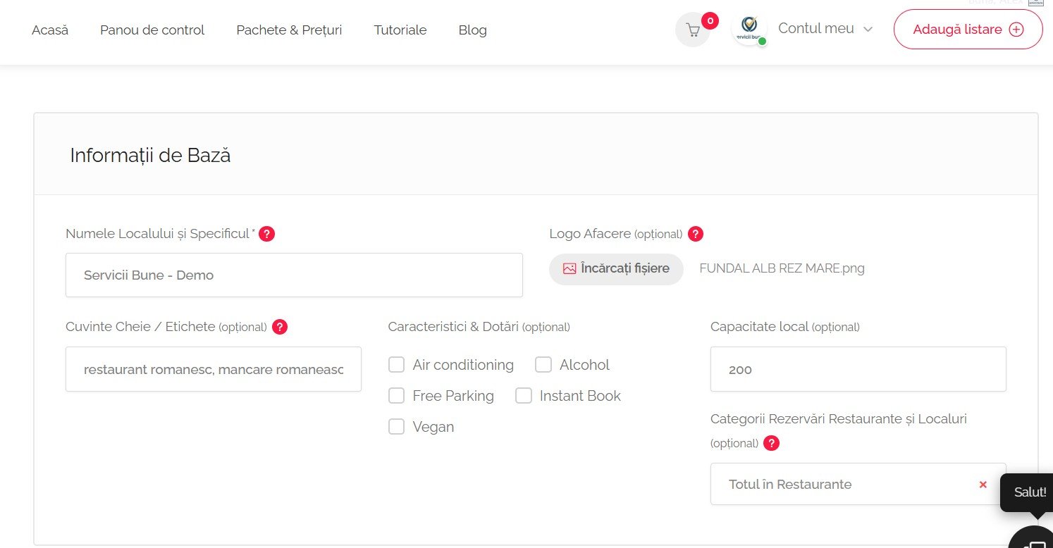 Informatii de baza restaurant