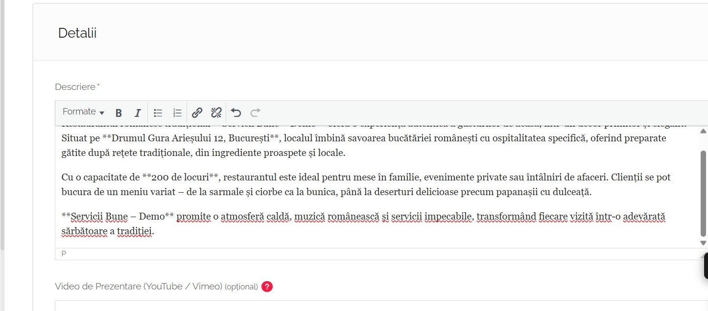 Descriere restaurant cu cuvinte cheie